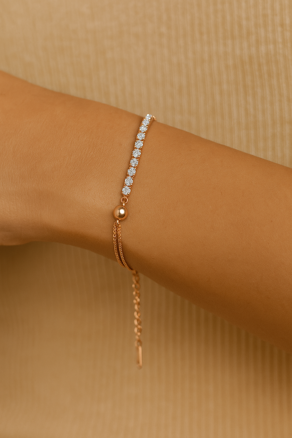 bdd3b6a4-5a4b-4c62-b3d9-24bd29b7bed0 Rose Gold Crystal Chain Bracelet - Image 1